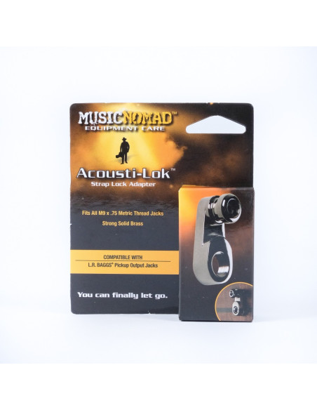 Acousti-lok strap lock adapter for metric output jacks