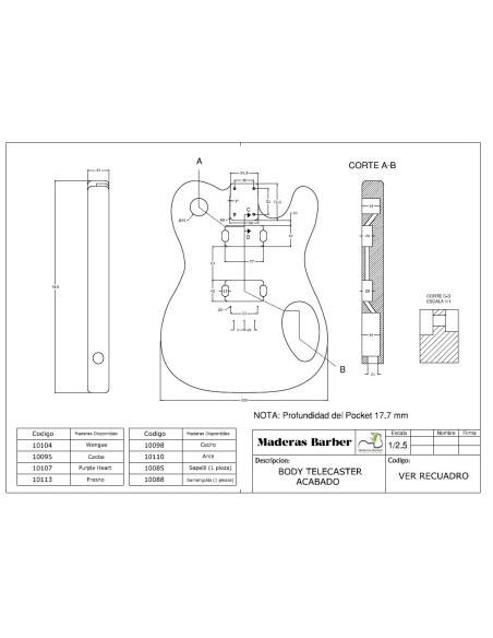 Corps fini Samanguila Guitare électrique Samanguila Style Telecaster (1 pièce)