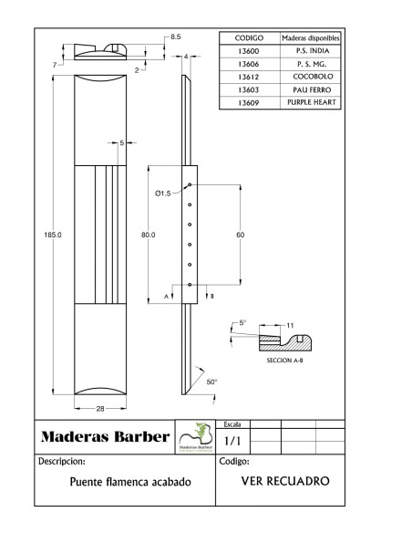 Chevalet Fini Pau Ferro Guitare Flamenca MB Exclusive