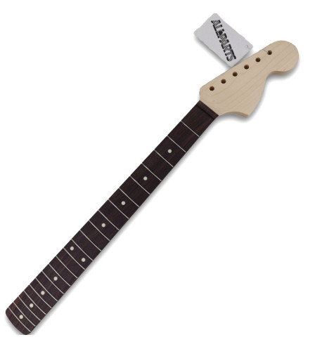 The neck is made of maple, a wood that is characterized as a hard, durable wood