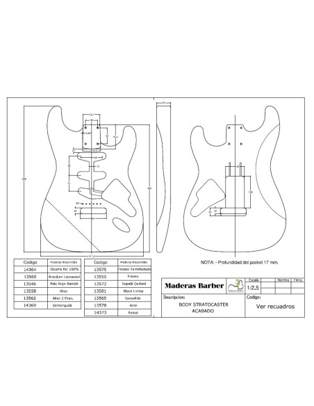 Cuerpo Black Limba Acabado chitarra elettrica  Estilo Stratocaster MB