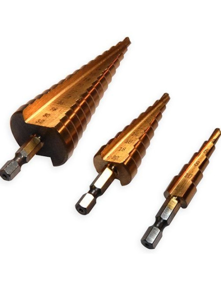 Set de 3 Forets Étagés HSS Revêtement Titane | Maderas Barber