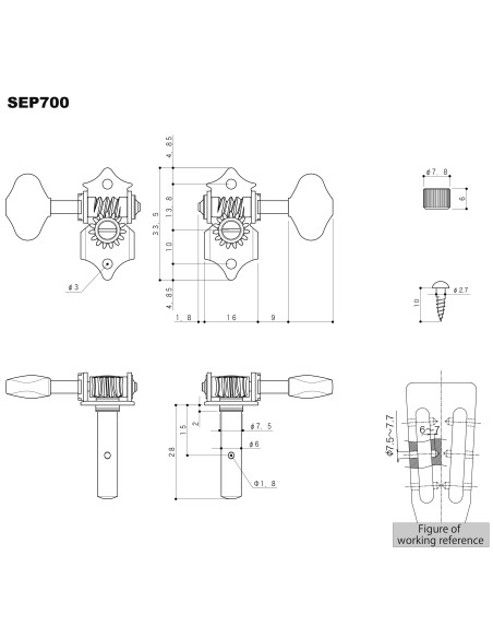 Mécanique Gotoh pour Guitare Acoustique Tête Creuse SEP700/05M-LRXN | Maderas Barber