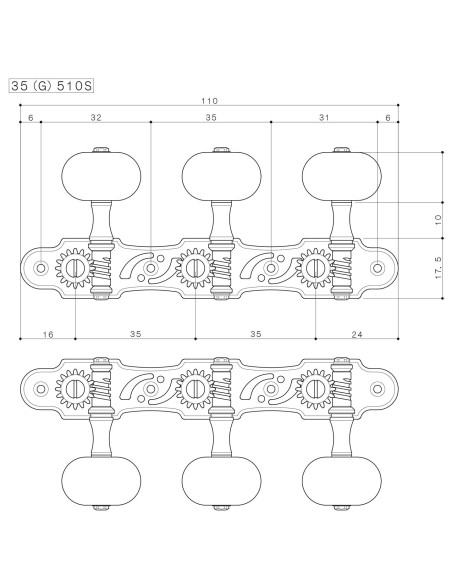 Gotoh Classical Guitar Machine Head X Gold 35ARB510MF/EN-XG | Maderas Barber