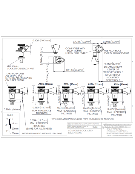 Guitar Tuner Upgrade Kit for 6 Inline Grip-Lock™ Open Black Hipshot | Maderas Barber
