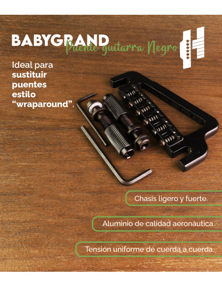 BabyGrand Steg Guitarra Negro Hipshot | Maderas Barber