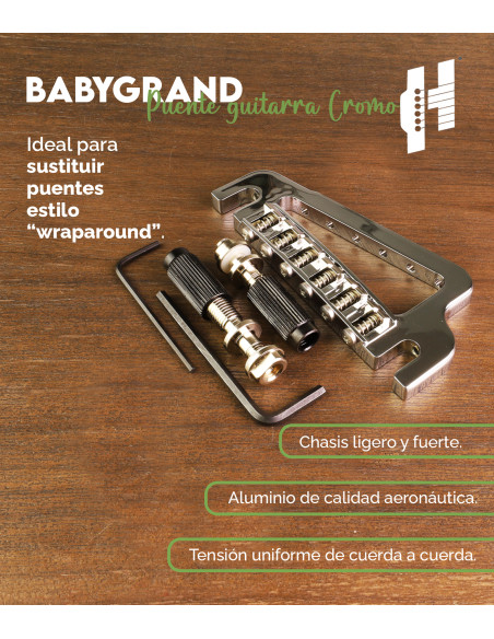 BabyGrand Steg Guitarra Cromo Hipshot | Maderas Barber