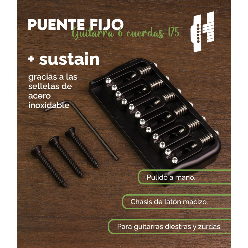 6 String Fixed Guitar Bridge .175 Black Hipshot | Maderas Barber