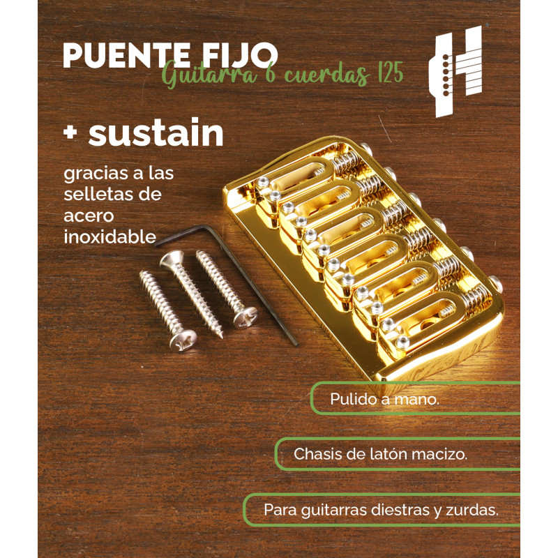 ギター HIP SHOT 6 String Fixed .125 6 String Fixed Guitar Bridge .125 Gold Hipshot | Maderas Barber