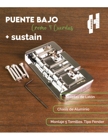 Ponticello Bajo 4 corde Estilo Fender 5 Tornillos Aluminio Chrome Hipshot | Maderas Barber