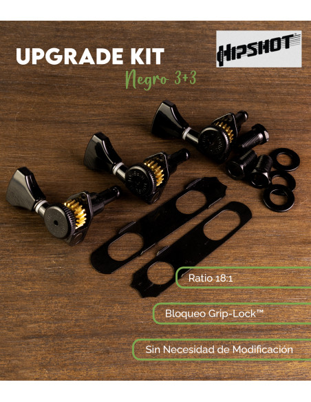 Mechanik 3+3 Grip-Lock™ Abierto Negro Hipshot | Maderas Barber