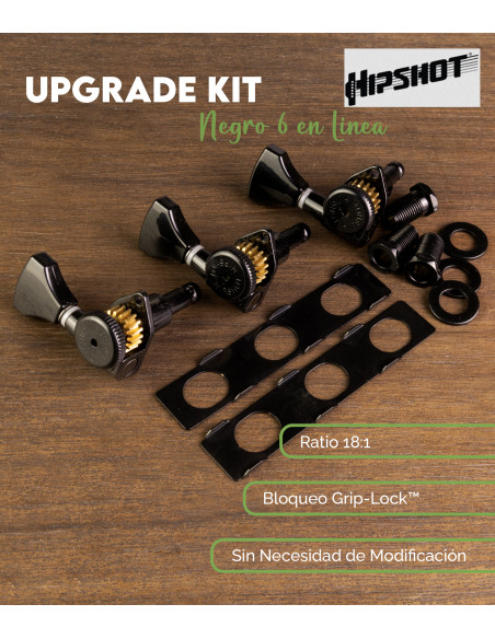 Guitar Tuner Upgrade Kit for 6 Inline Grip-Lock™ Open Black Hipshot | Maderas Barber