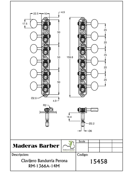 Clavijero para Bandurria Perona | Maderas Barber