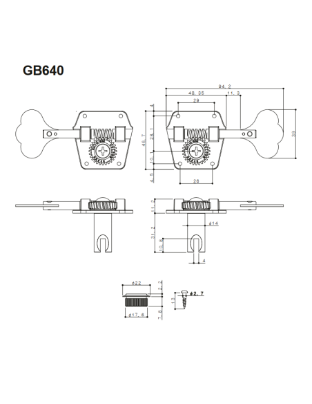 Clavijero para Bajo 2+2 Oro Gotoh GB640-LRRGG | Maderas Barber