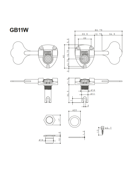 Mechanik para Bajo 4 en Línea Cromo Gotoh GB11W-C-L | Maderas Barber