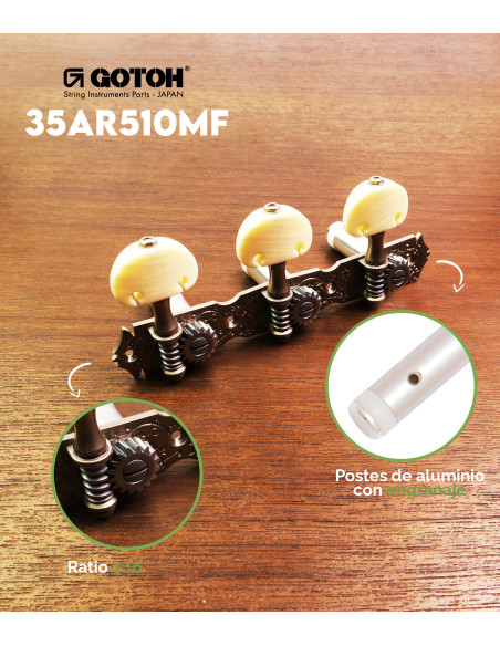 Meccanica Gotoh chitarra classica X-Níquel 35AR510MF-KM-XN | Maderas Barber