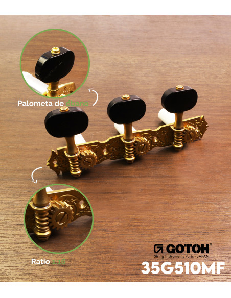 Meccanica Gotoh chitarra classica Oro Mate 35G510MF-EN-XG | Maderas Barber