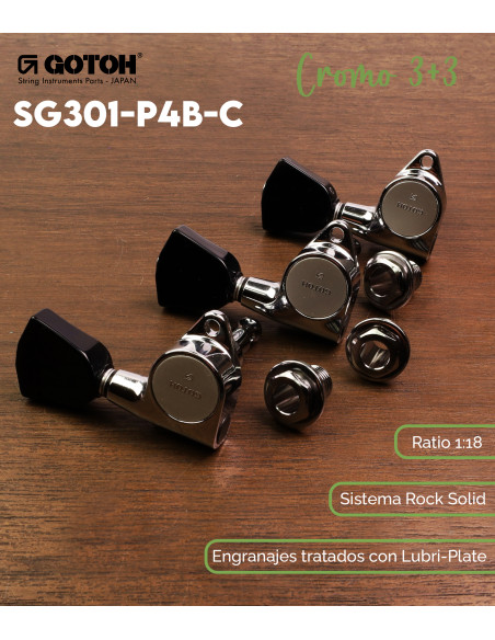 Gotoh SG301-P4B-C Electric/Acustic Guitar 3+3 Gold Tuners | Maderas Barber