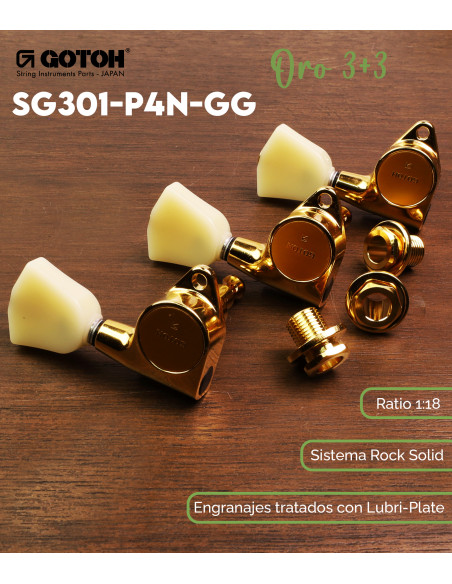 Clavijero Guitarra Acústica/Eléctrica 3+3 Gotoh SG301-P4N-GG | Maderas Barber
