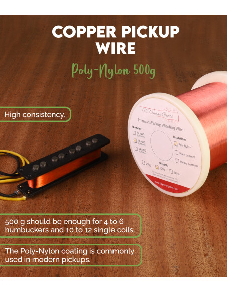 Bobina Hilo de Cobre para Tonabnehmers 43 AWG Poly-Nylon 500g | Maderas Barber