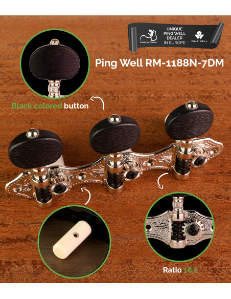 Meccanica Ping Well® 3+3 Níquel RM-1188N-7DM chitarra classica | Maderas Barber