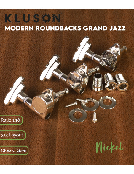 Mécanique pour Guitare Électrique Kluson Modern Rounbacks Grand Jazz 3+3 Nickel | Maderas Barber
