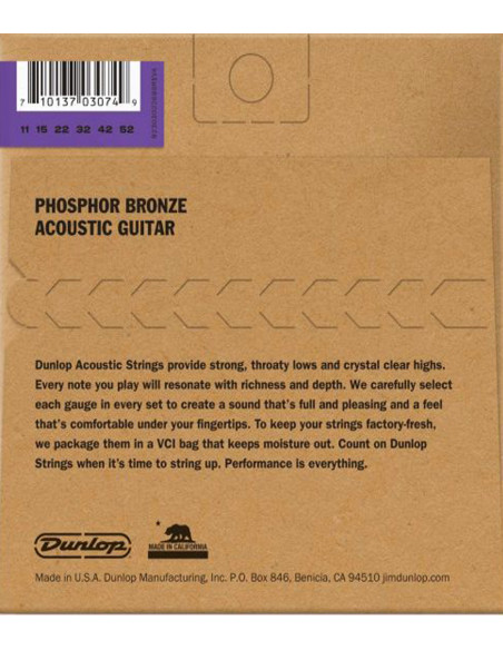 Cuerdas Dunlop Phosphor Bronze 92/8 Medium Light 11-52 |Acústica