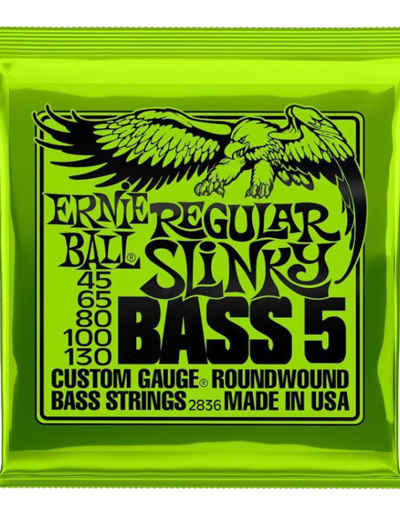 Juego de 5 Cuerdas Ernie Ball Bajo Eléctrico Slinky Regular 45-130