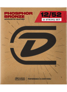 Jeu de Cordes Dunlop Phosphor Bronze 92/8 Medium 12-52 acoustique 12 cordes