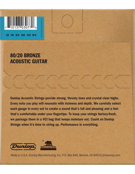 Set corde Dunlop 80/20 Bronze Light 12-54 | chitarra acustica
