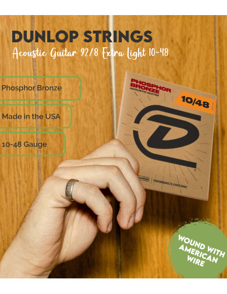 Cuerdas Dunlop Phosphor Bronze 92/8 Extra Light 10-48 | Acústica