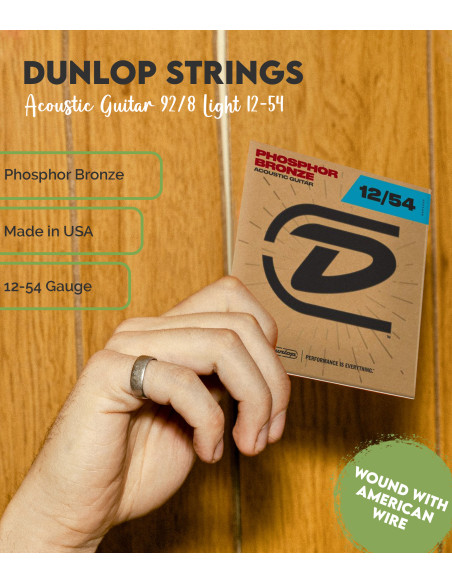 Jeu de Cordes Dunlop Phosphor Bronze 92/8 Light 12-54 acoustique