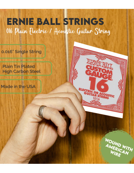 Cuerda Ernie Ball Guitarra Eléctrica / Acústica Plana 016 | Cuerdas