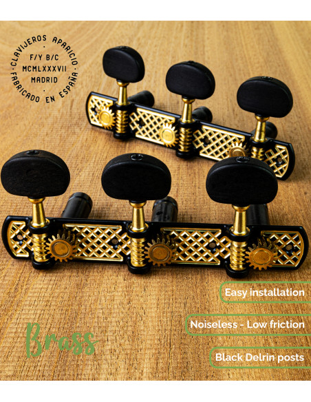 Clavijero Aparicio Guitarra Clásica Modelo Toledo Negro-Bronce/Ébano | Maderas Barber