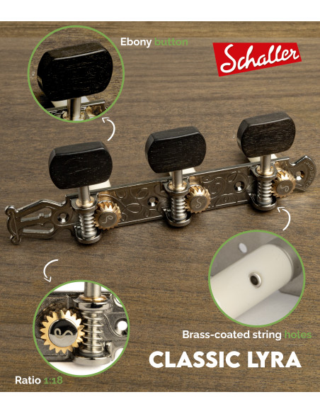 Mécanique Schaller GrandTune Classic Lyra Ruthénium avec Bouton Ébene et Tige Blanc | Maderas Barber