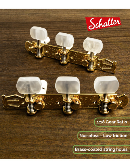 Mechanik Schaller GrandTune Classic Lyra Oro Satinado con Palometa Blanca y Poste Blanco | Maderas Barber