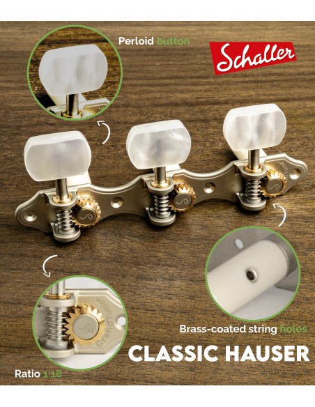 Clavijero Schaller GrandTune Classic Hauser Perla Satinado con Palometa Blanca y Poste Blanco | Maderas Barber