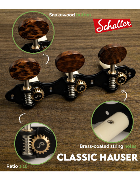 Mechanik Schaller GrandTune Classic Hauser Negro Satinado con Palometa Snakewood y Poste Blanco | Maderas Barber