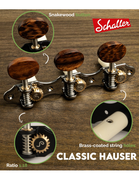 Meccanica Schaller GrandTune Classic Hauser Rutenio con Palometa Snakewood y Poste Blanco | Maderas Barber