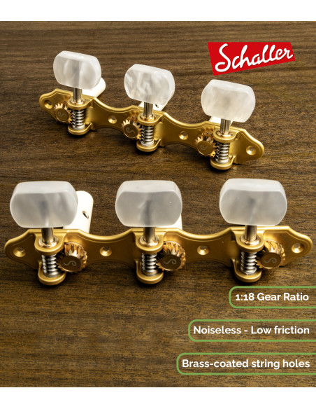 Mécanique Schaller GrandTune Classic Hauser Satin Or avec Bouton Blanc et Tige Blanche | Maderas Barber