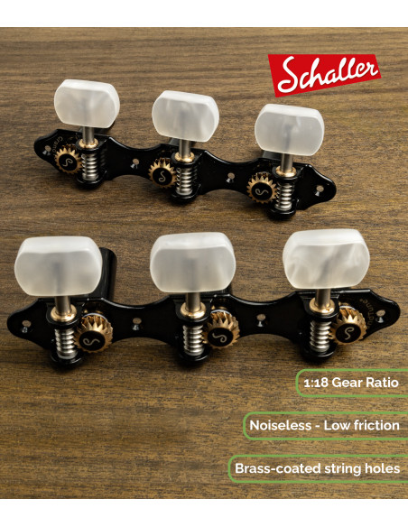 Schaller GrandTune Classic Hauser Black Machine Head with White Button and Black Post | Maderas Barber