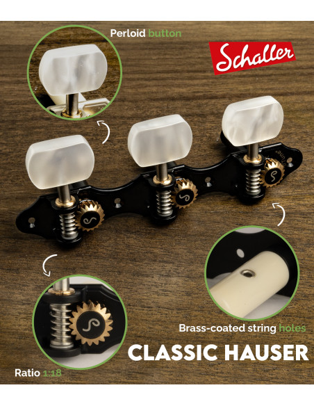 Meccanica Schaller GrandTune Classic Hauser Negro con Palometa Blanca y Poste Negro | Maderas Barber