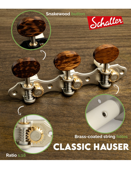 Mécanique Schaller GrandTune Classic Hauser Perle Satiné avec Bouton Amourette et Tige Blanche | Maderas Barber