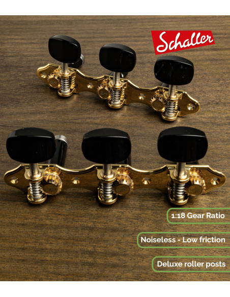 Mécanique Schaller GrandTune Classic Hauser Or avec Bouton Noir et Tige Noir Deluxe | Maderas Barber