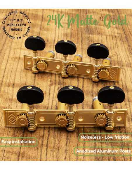 Aparicio Classical Guitar Machine Head Coruña Model  24K Matte Gold/Ebony | Maderas Barber