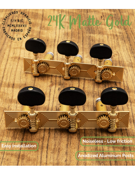 Clavijero Aparicio Guitarra Clásica Modelo Cuenca Oro Mate 24K/Ébano | Maderas Barber