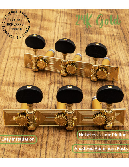 Meccanica Aparicio chitarra classica Modelo Cuenca Oro 24K/Ébano | Maderas Barber