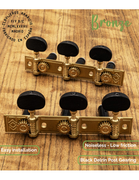 Aparicio Classical Guitar Machine Head Coruña Model Satin/Ebony | Maderas Barber