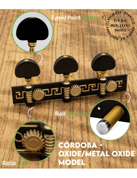 Aparicio Classical Guitar Machine Head Córdoba Model Oxide/Metal Oxide | Maderas Barber