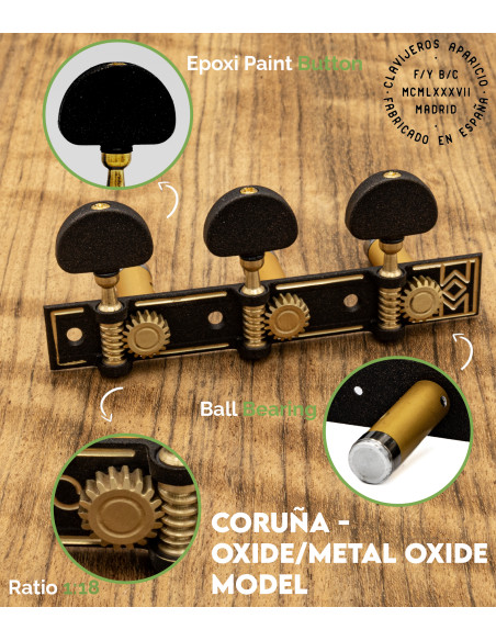 Aparicio Classical Guitar Machine Head Coruña Model Oxide/Metal Oxide | Maderas Barber